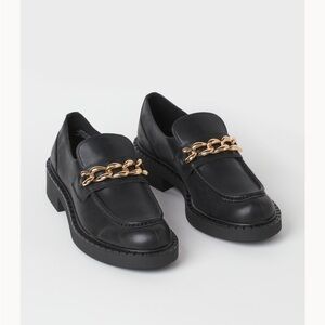 H&M Black Flats with Gold Chain Accent